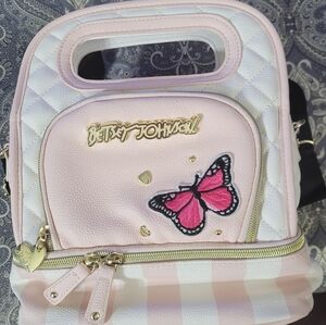Betsey Johnson Lunch Tote pink and white with handle or strap. Zippered